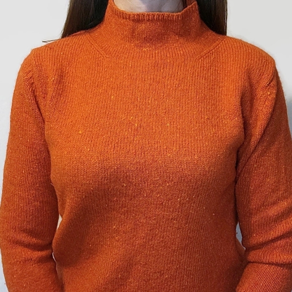 L.L. Bean Burnt Orange Speckled Lambswool Mohair Mock Neck Sweater - Picture 4 of 12